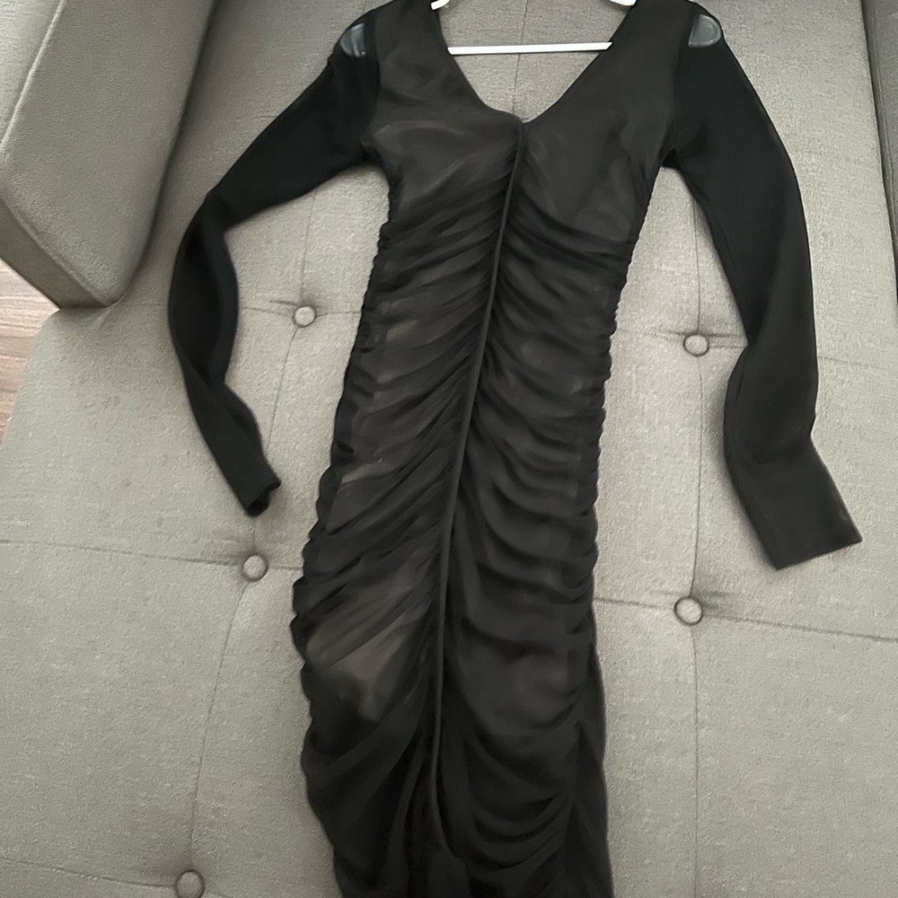 Medium Black mesh midi long sleeve fitted dress